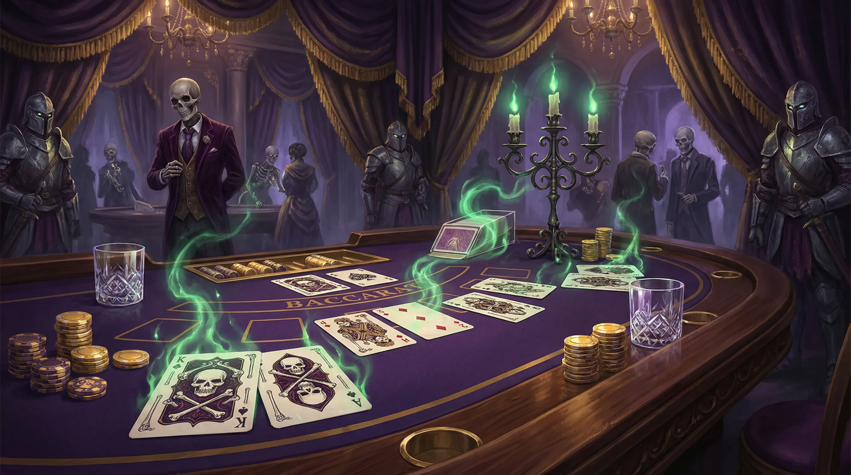 Mesa de Bacará elegante com cartas místicas